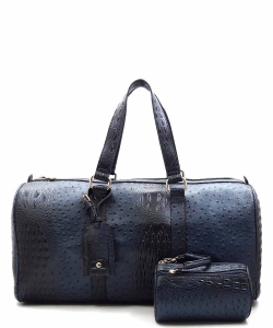 Ostrich Croc 2-in-1 Duffle & Makeup Pouch Set LF128 NAVY